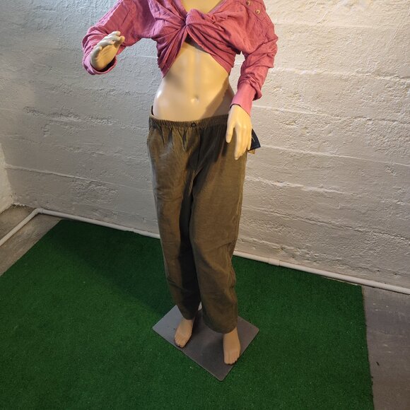 NWT IVY Olive Brown Corduroy Elastic Waist Pockets Loose Pants Petite Small - Picture 8 of 12